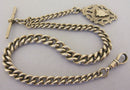 Victorian Antique Solid Sterling Silver Albert Pocket Watch Chain t-Bar & Fob Bir 1899