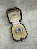 Vintage Silver Natural Tanzanite and White Topaz Square Cluster Ring