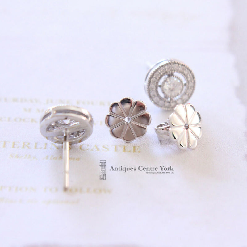 18ct White Gold Diamond Cluster Earrings by Luke Stockley London