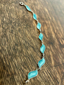 Modern Mid Century 1960’s Norwegian Aksel Holmsen Sterling Silver Turquoise Enamel Leaf Bracelet