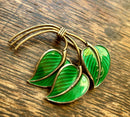 Modern Mid Century Sterling Silver Theodor Olsen Efterfolger Emerald Green Enamel Triple Leaf Brooch