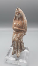 An Ancient Greek , Boeotian Region , Terracotta Statue Figure Of A Seated And Draped Goddess .