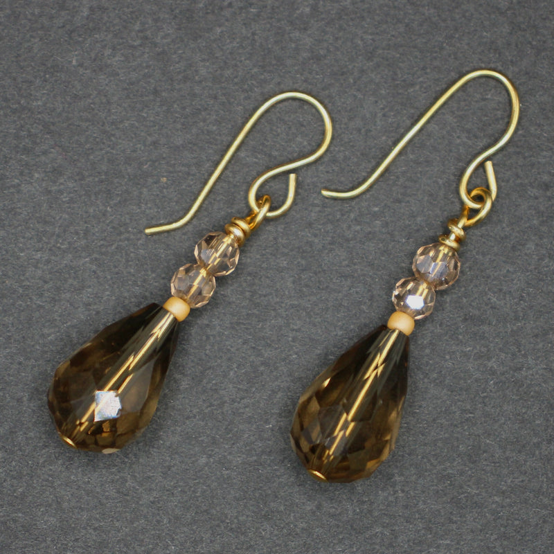 Bridget: Aaa brown crystals with 14ct gold filled ball drop earrings