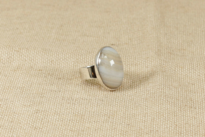 Silver & Banded Agate Statement Ring