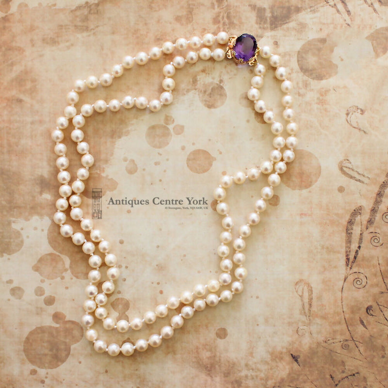 Double Row Cultured Pearls with Victorian 15ct Amethyst Clasp