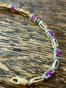 Hallmarked 9ct Gold Burmese Ruby & Diamond Tennis Bracelet
