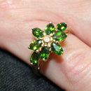 9ct gold chrome diopside and diamond cluster ring
