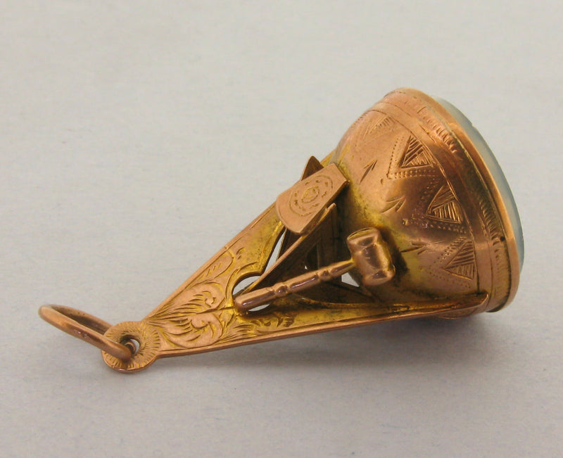 Antique Masonic Carved Chalcedony 9ct Gold Seal Fob Chester 1919