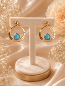 14ct Gold Turquoise Stone Circle Drop Earrings