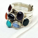 Silver Multi-Gemstone Stacking Ring