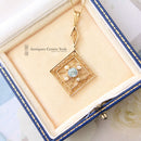 Edwardian 15ct Aquamarine & Pearl Square Pendant