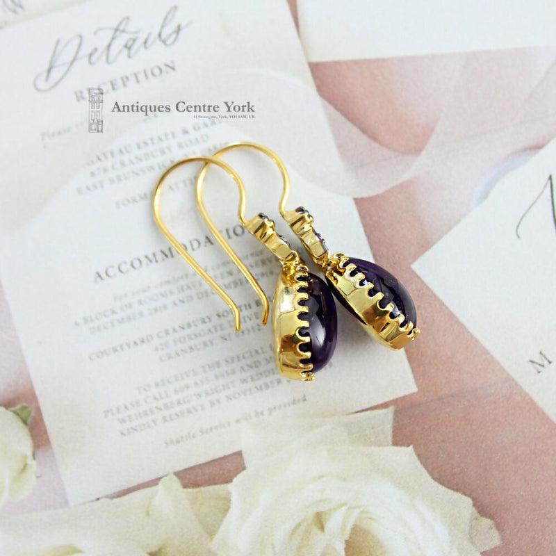 9ct Gold & Silver Gilt Amethyst & Diamond Earrings