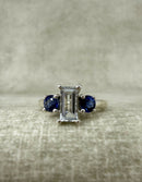 Vintage 925 Silver Blue and White Paste Three Stone Ring
