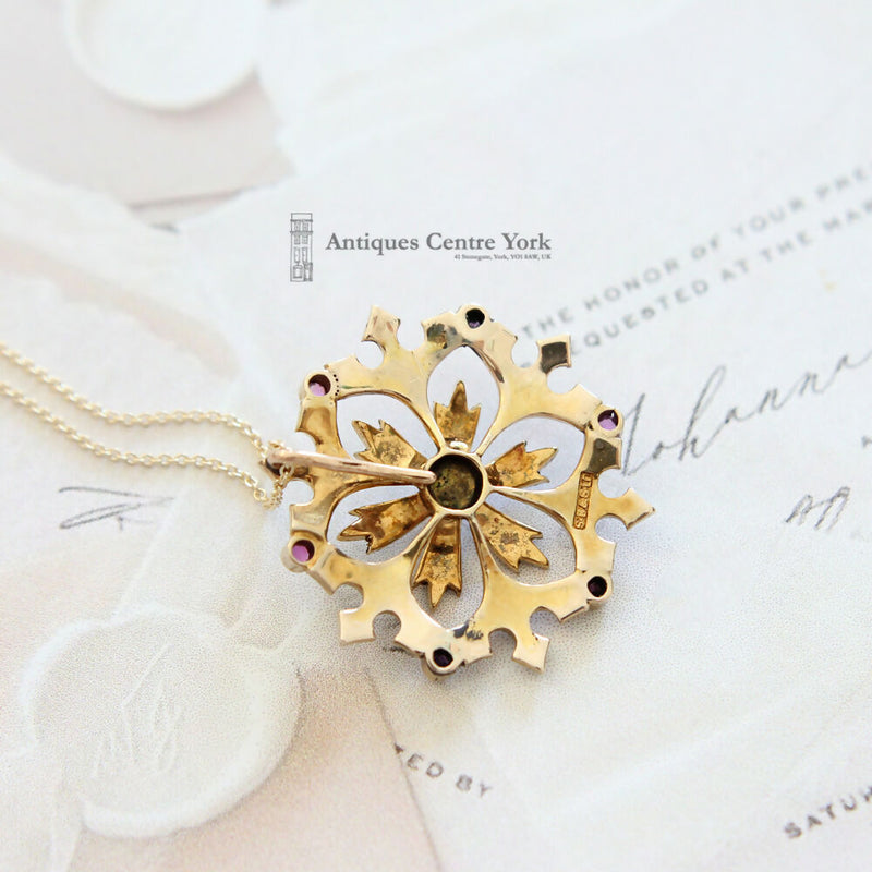 Victorian 9ct Ruby & Pearl Pendant