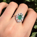 Art Deco 18ct White Gold Emerald and Diamond Ring, 1.3ct Emerald