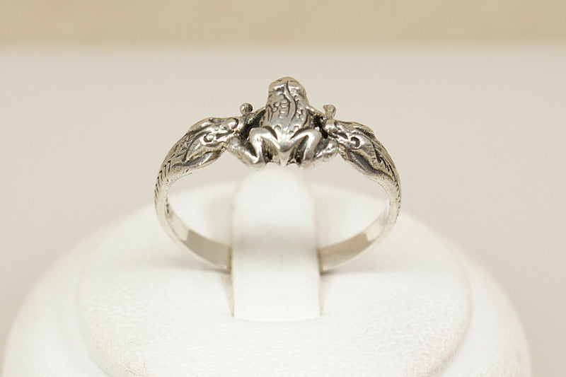 Silver Frog and Snake Ring