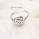 Platinum Aquamarine & 0.65ct Diamond Art Deco Style Cluster Ring
