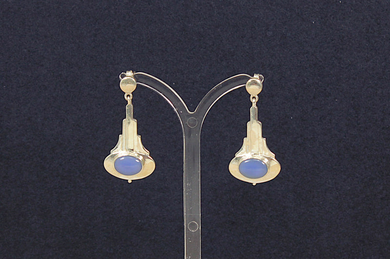 Silver & Blue Chalcedony Art Deco Style Earrings