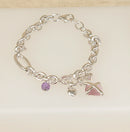 Silver Designer Belcher Bracelet, Pink Quartz Charms