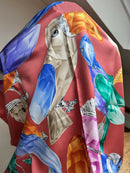 Vintage Swarovski Silk Scarf: Exotic Bird Crystal Design, Unused in Box