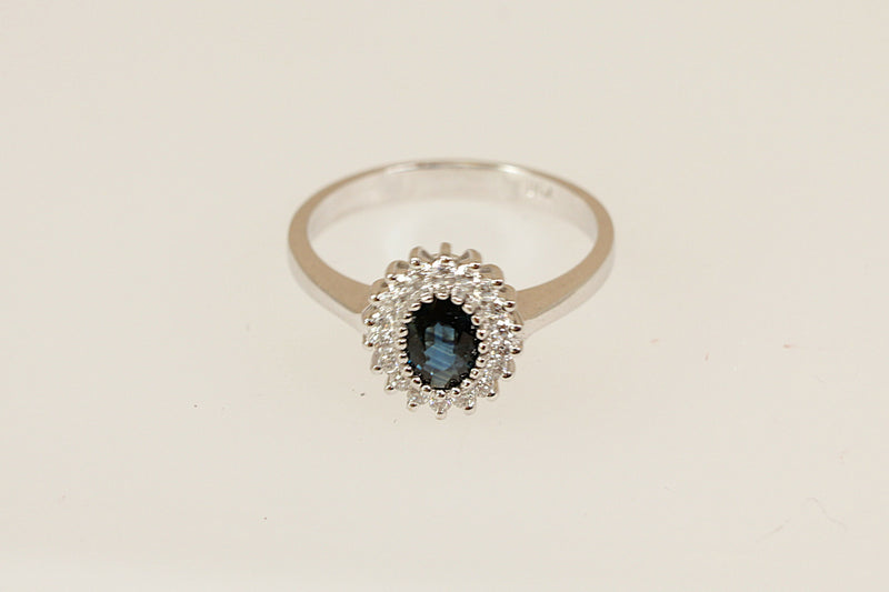 18ct White Gold Sapphire & Diamond ‘Diana’ Style Cluster Ring