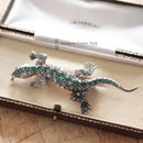 Vintage 15ct Gold Emerald & Diamond Salamander Brooch