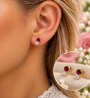 9ct Yellow Gold Red and Clear Gemstone Two Stone Stud Earrings