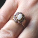 9ct gold opal and ruby cluster ring
