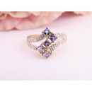 9ct Gold Tanzanite & Diamond Ring – Princess Cut Cluster – Size P½