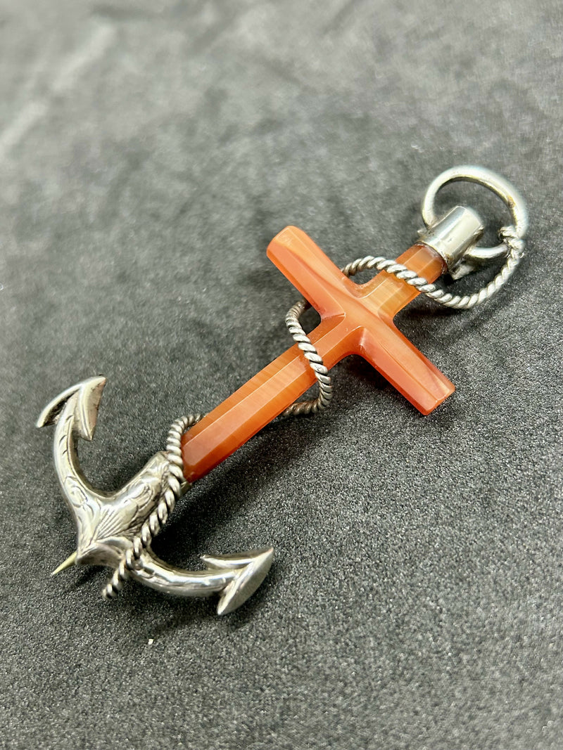 Victorian c1890 Sterling Silver Scottish Agate Anchor Brooch