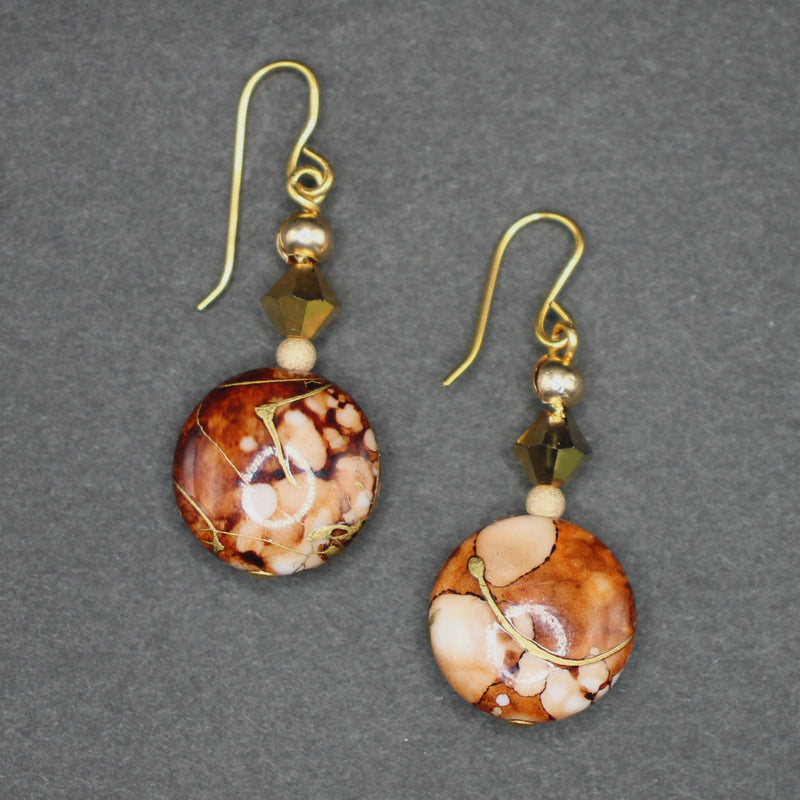 Bridget: Brown and cream resin with Swarovski crystals drop earrings