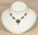 Silver Multi Gem Necklet, Peridot, Garnet & Amethyst