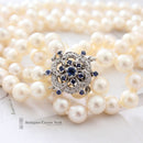 Quality Cultured Pearl 3 Row Choker with Sapphire & Diamond Clasp