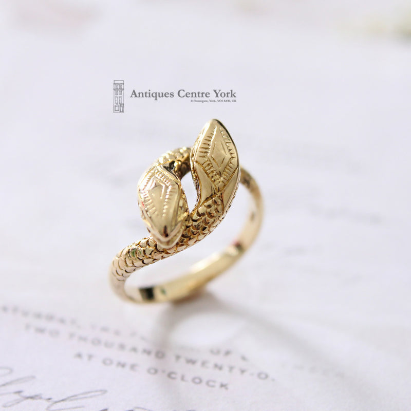 Vintage 18ct Gold 2 Headed Snake Ring