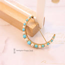 Vintage 9ct Turquoise & Cultured Pearl Crescent Brooch