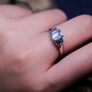 9ct White Gold Aquamarine Trilogy Ring With Diamonds Size P