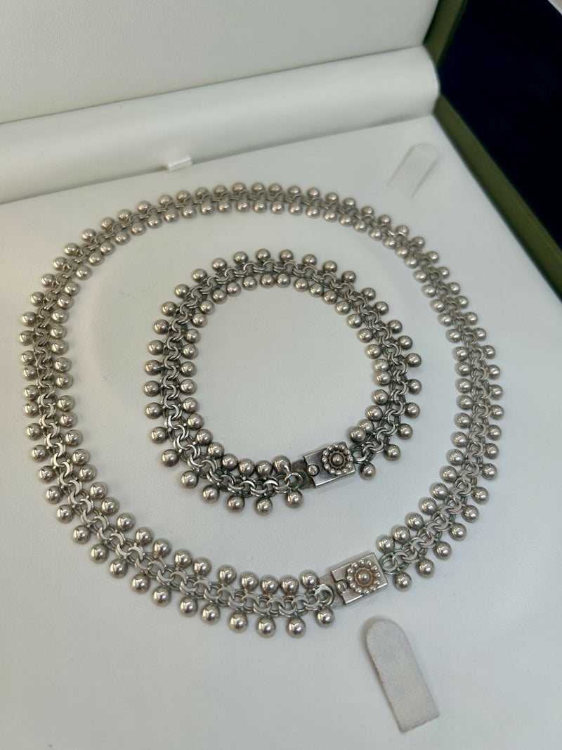 Danish 1962 Hermann Siersbol 830 Silver Choker Necklace & Bracelet Boxed Set