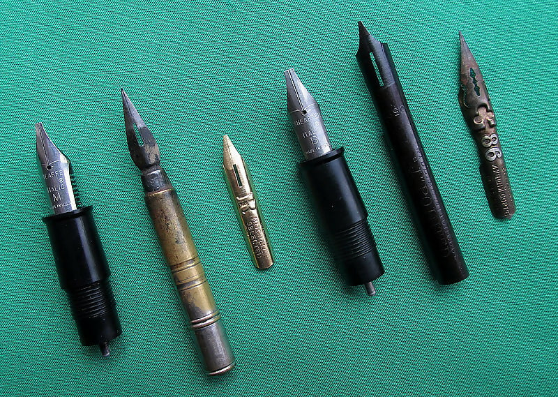 Collection Of Six Vintage Pen Nibs/Holders/Sheaffer,Mitchells,Goode Etc