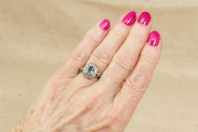 Silver Blue & White Crystal Ring