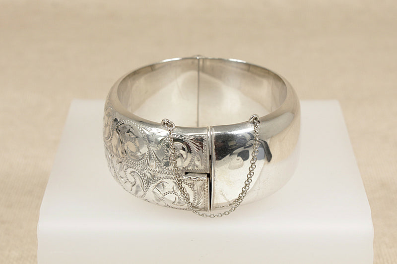 Vintage Silver Hinged Cuff Bangle 1959