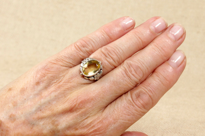 Vintage Silver & Lemon Citrine Ring