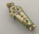 Antique Silver 1920s Egyptian Revival Sarcophagus Charm Opens to Mummy
