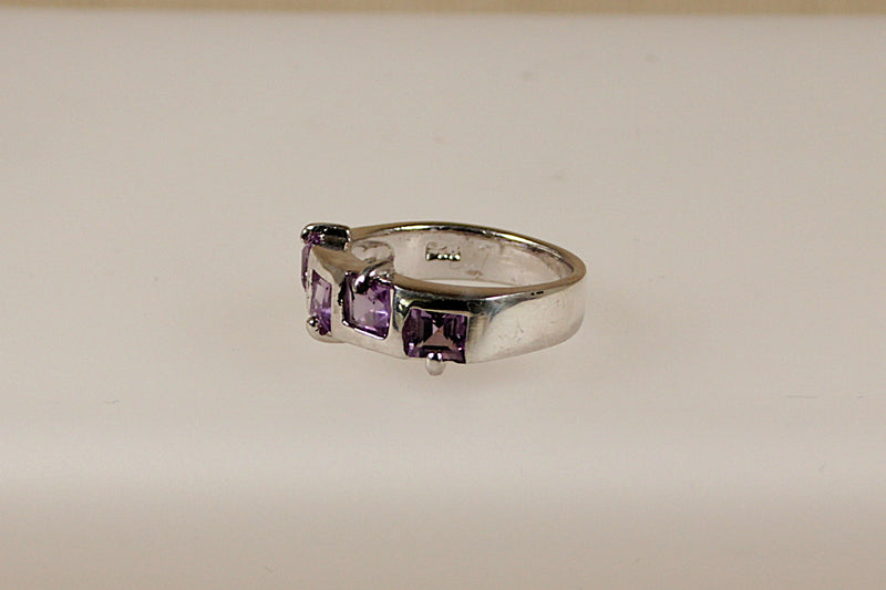 Silver and Amethyst Geometric Ring