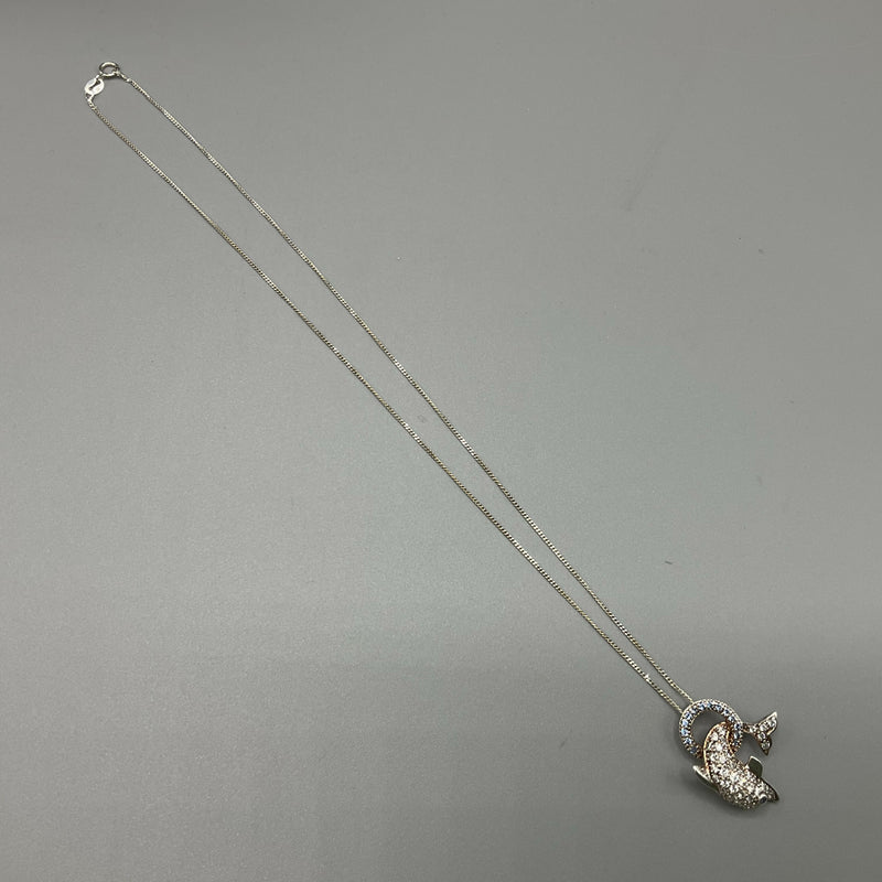 Silver and CZ dolphin pendant