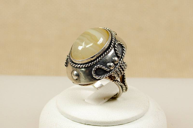 Silver & Banded Agate Designer Ring