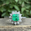 Vintage Emerald (0.34ct) Diamond (0.10ct) Cluster Ring