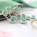 18ct White Gold Emerald & Diamond Multi Cluster Drop Earrings