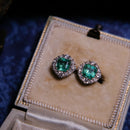 18ct White Gold Colombian Emerald (1.09ct) and Diamond (0.55ct) Cluster Stud Earrings