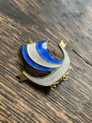 Modern Mid Century Norwegian Sterling Silver Amsel Holmsen Cobalt Blue Enamel Viking Ship Brooch