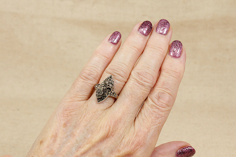 Art Deco Silver & Marcasite Navette Ring